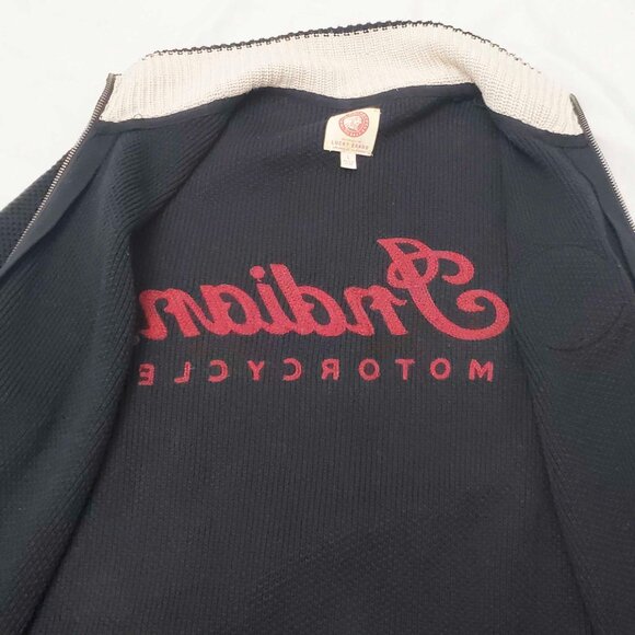 Lucky Brand Indian Motorcycle Men's Zip Sweater Cardigan Black Red Chainstitch L - Picture 10 of 10